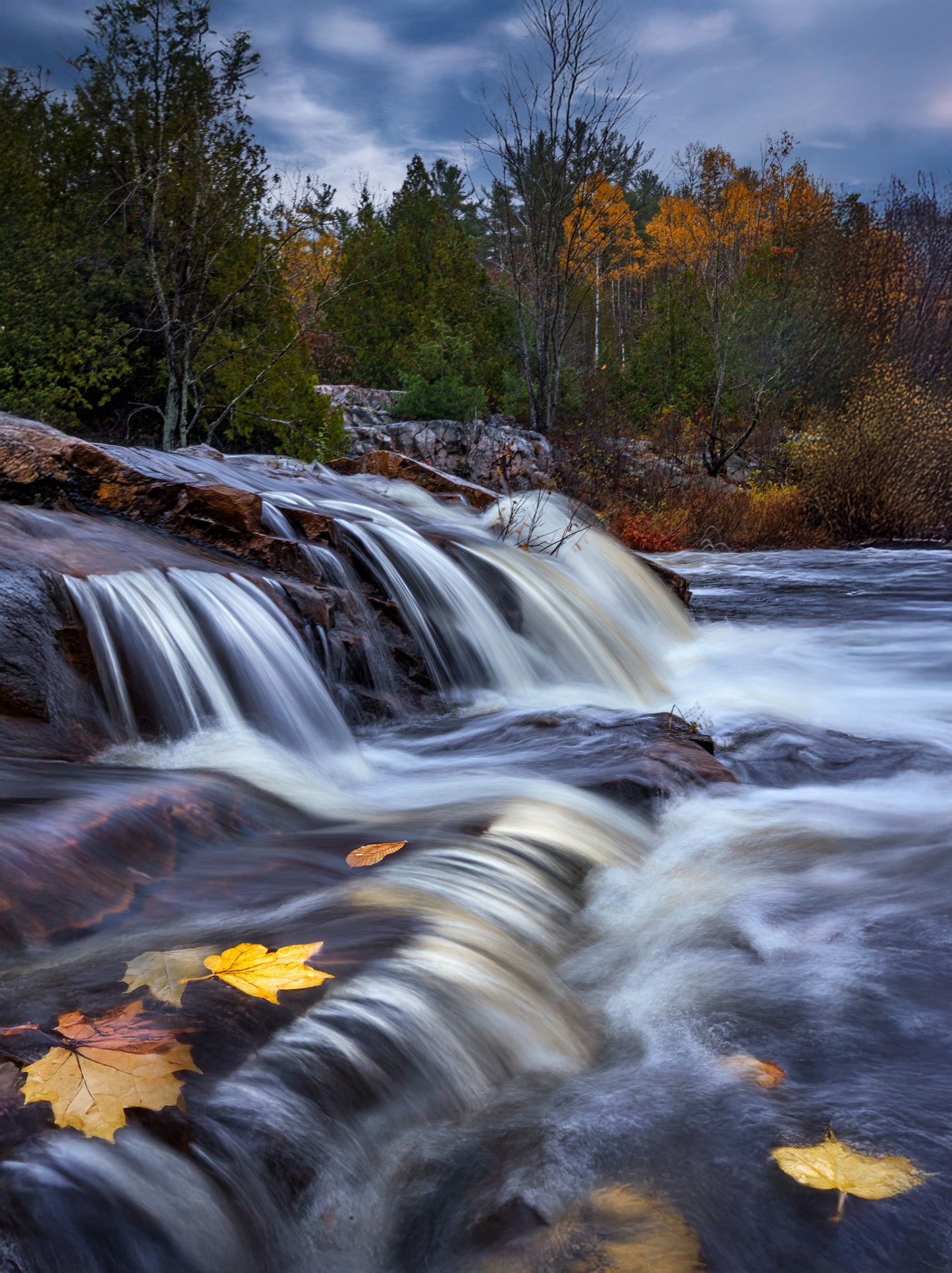 Canvas - Autumn Pipeline Falls with leaves